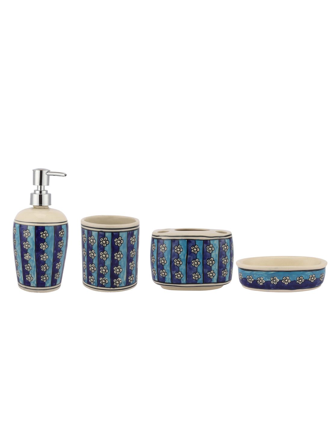 Blue Hand Painted Ceramic Bathroom Set Of 4 Pieces