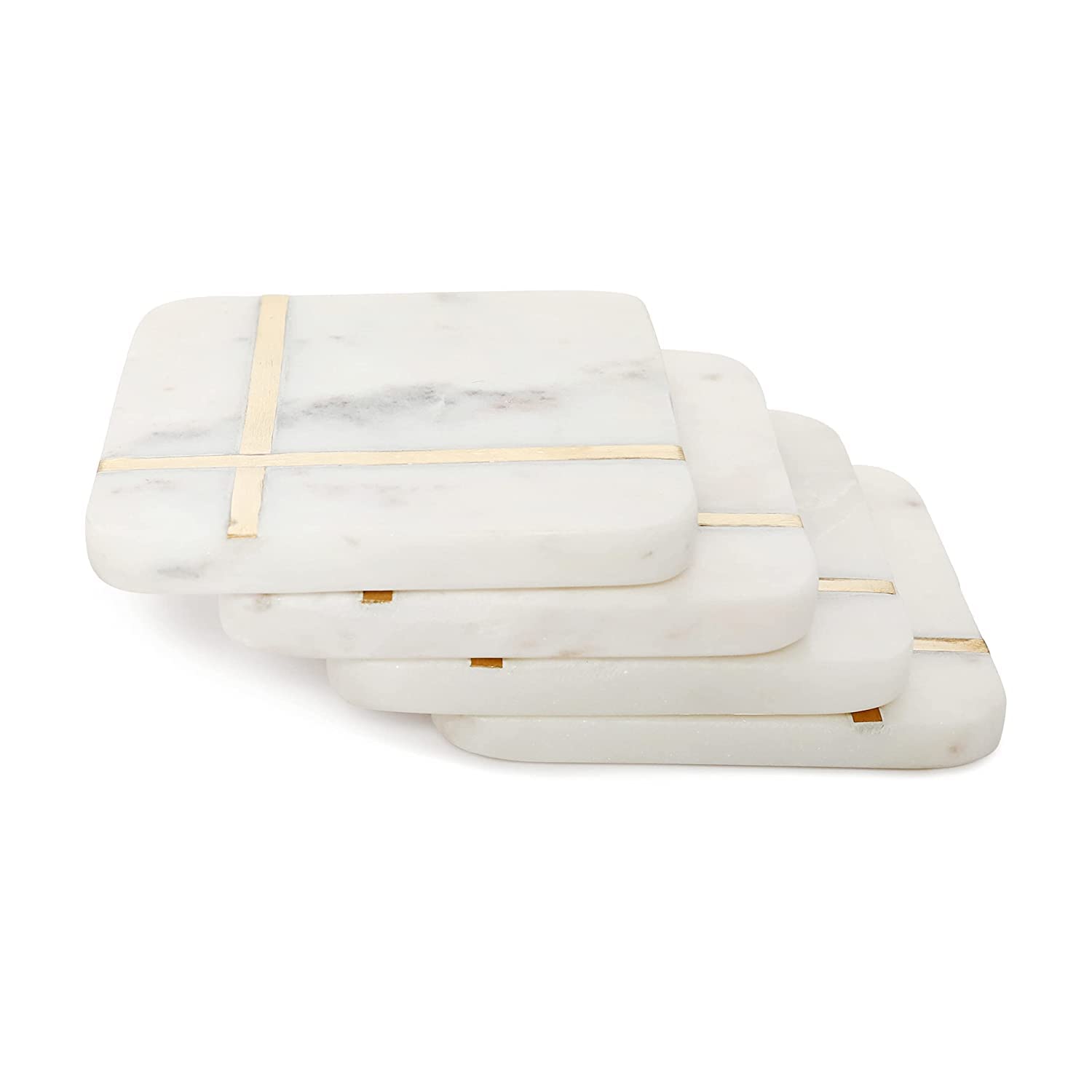 Marble Coasters Set With Brass Inlay