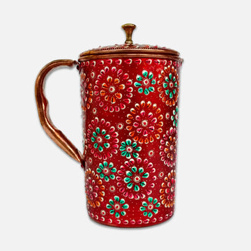 Red Hand Painted Copper Jug Pitcher (1500 Ml)