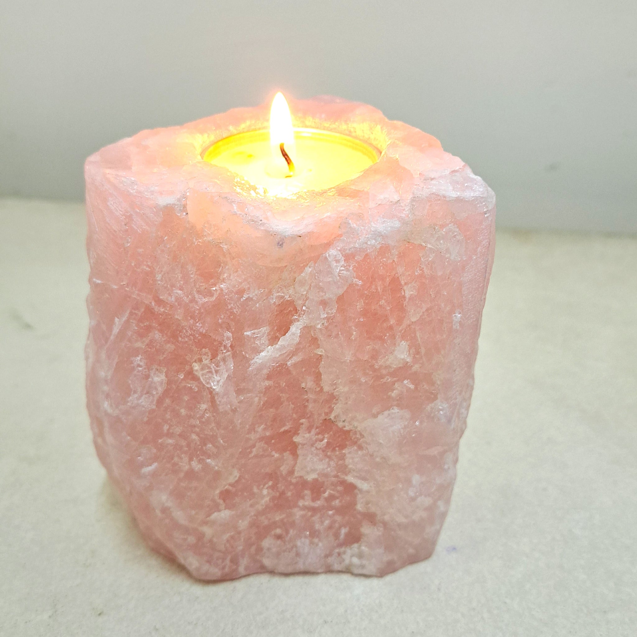 Rose Quartz Pillar Tea Light Holder