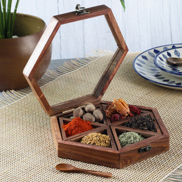 Natural Rosewood Spice Box (Hexagon)