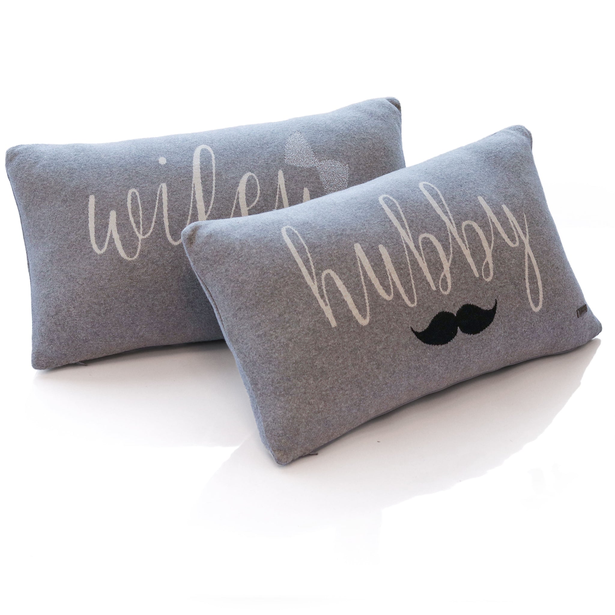 Hubby Wifey Cotton Knitted Cushion Cover Set Of 2 Pcs(30cm X 50cm)