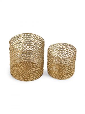 Wire Folded T Light Holders In Matt Gold Finish (set Of 2)