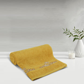 500 GSM Embroidered Bath Towel (Mustard)