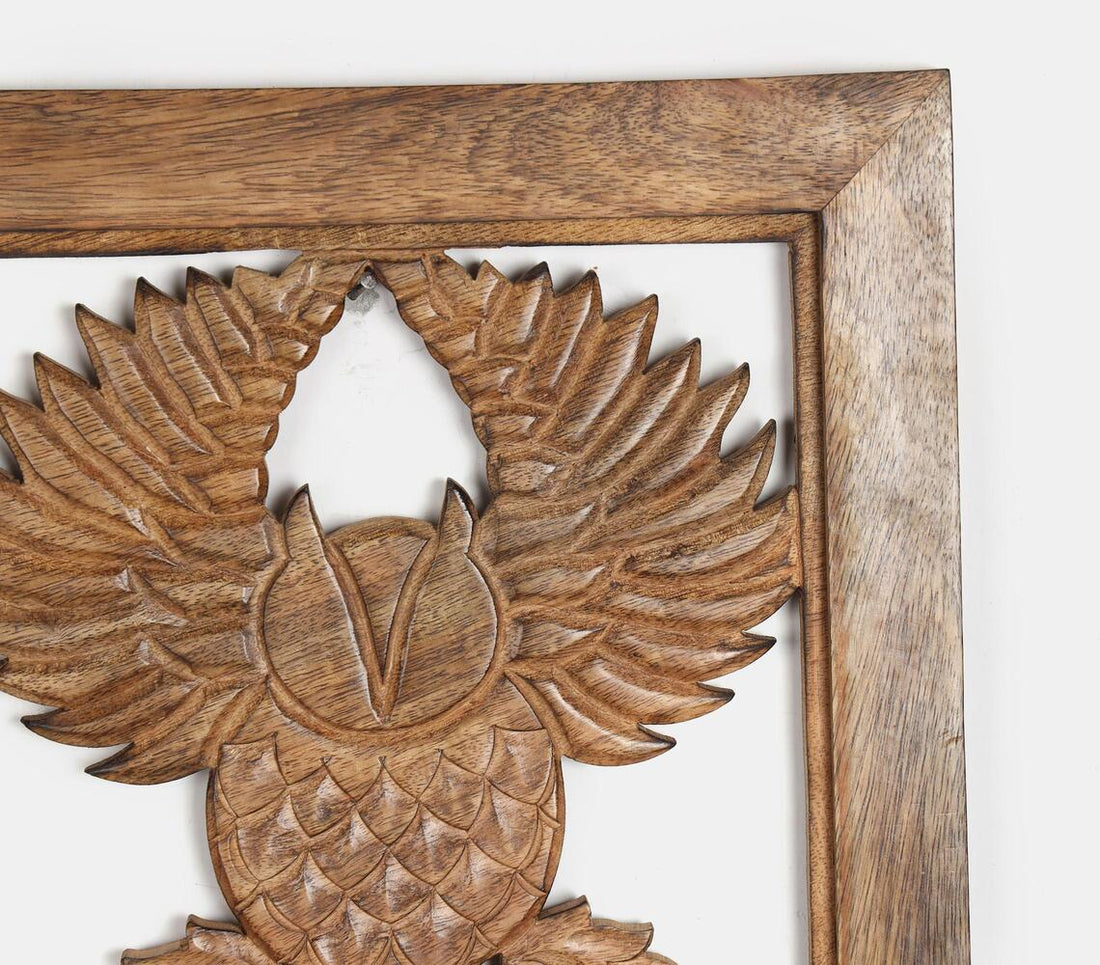 Hand Carved Owl Wall Hanging Panel