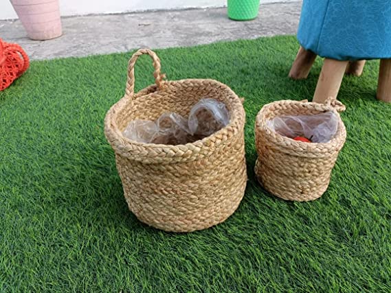 Set Of 2 Jute Single Handle Basket