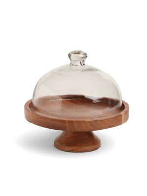 Wooden Cake Stand With Glass Dome