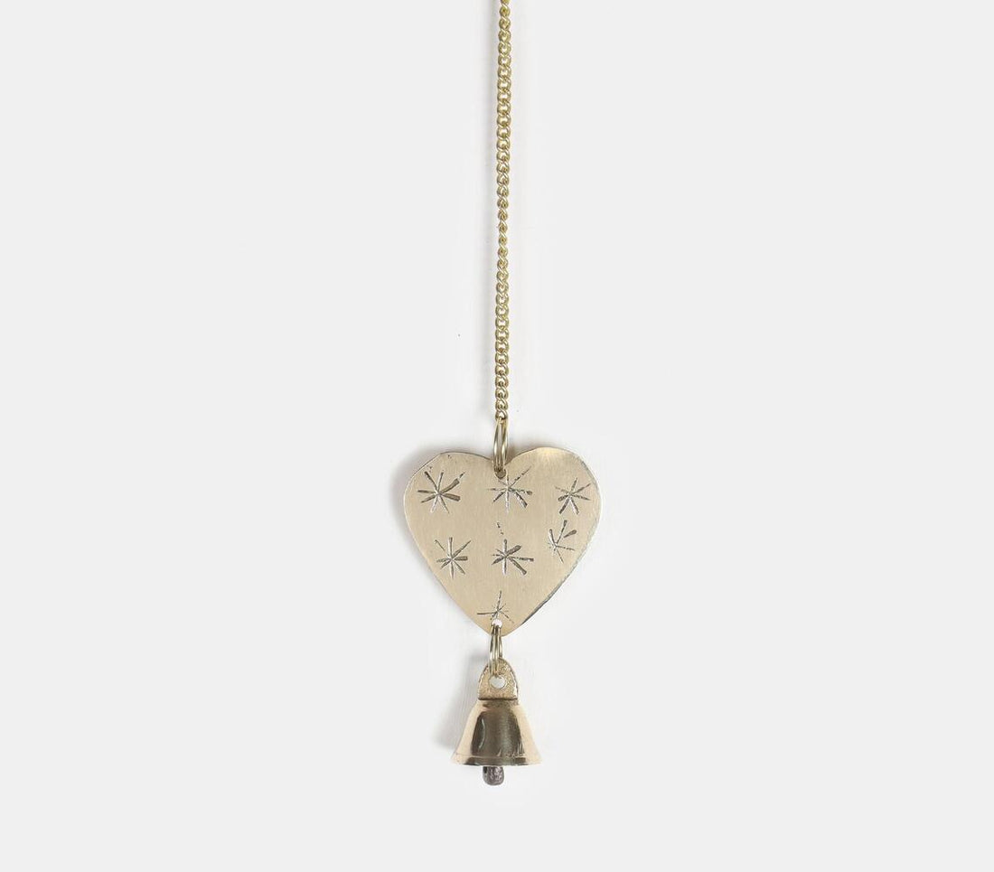 Brass Heart Bell With Chain