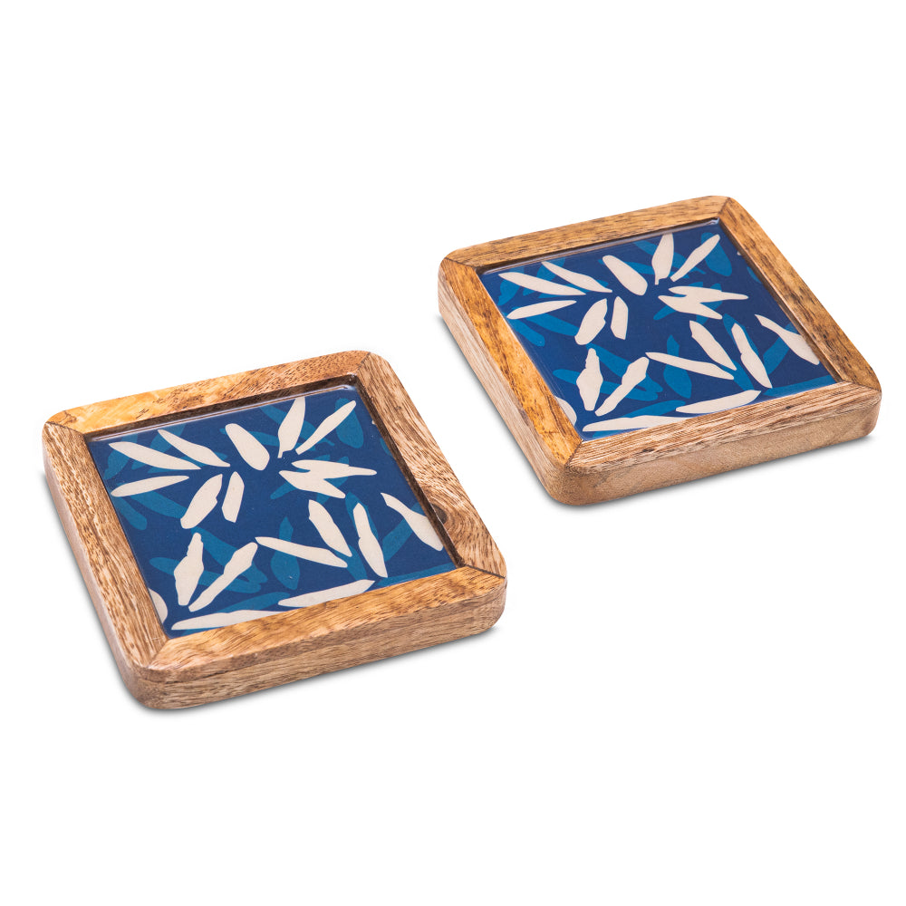 Wooden Square Indigo Coasters (Set Of Two)