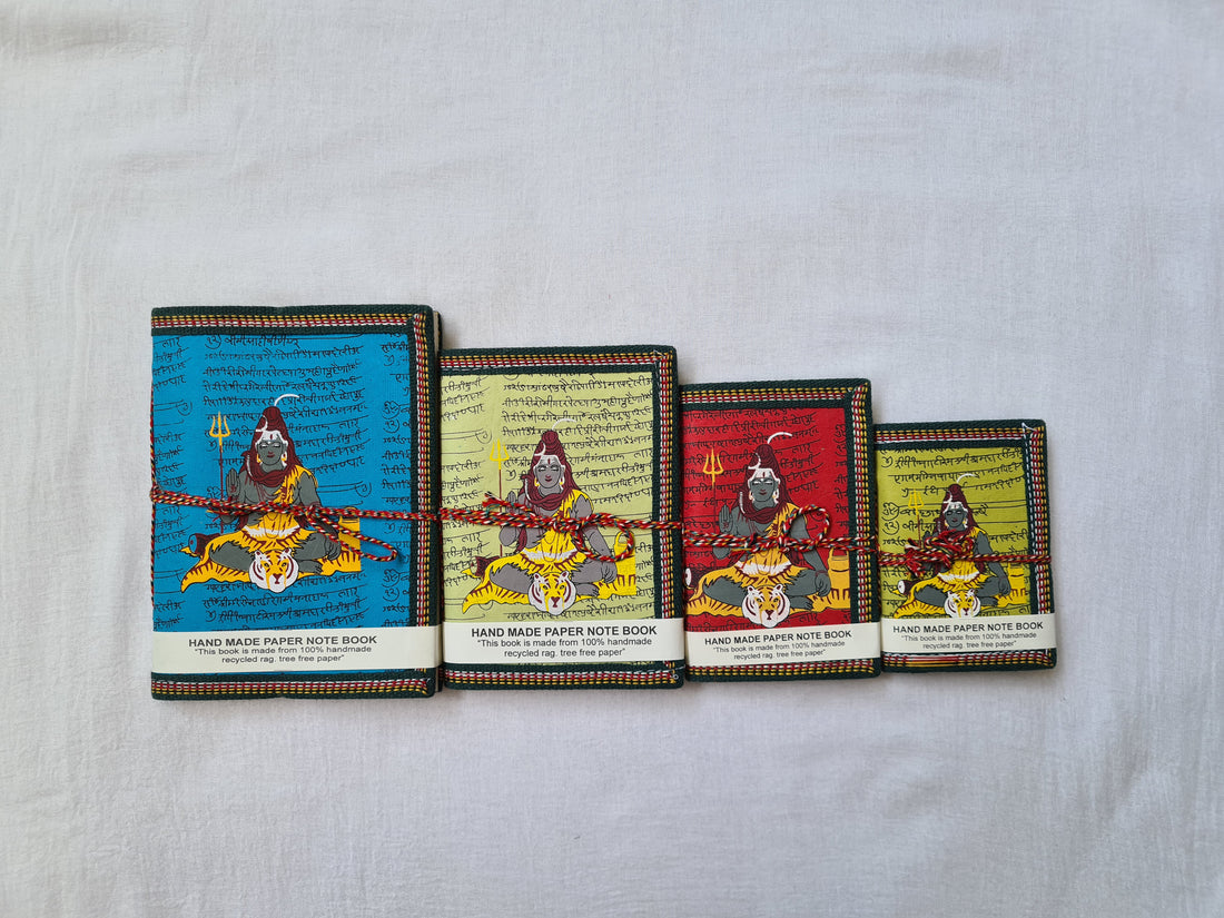 Handmade Paper Diary Set Of 4- Lord Shiva Multicolor (assorted Color)