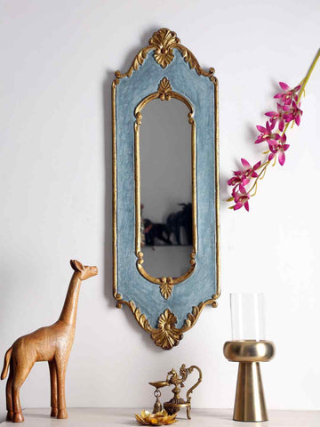 Unique Wooden Mirror In Blue With Gold Foil