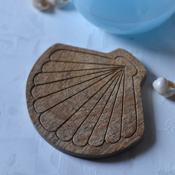 Wooden Scallop Shell Shaped Coaster