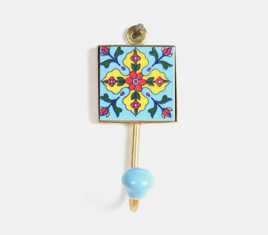 Ceramic Hook With Antique Gold Finish (Blue)