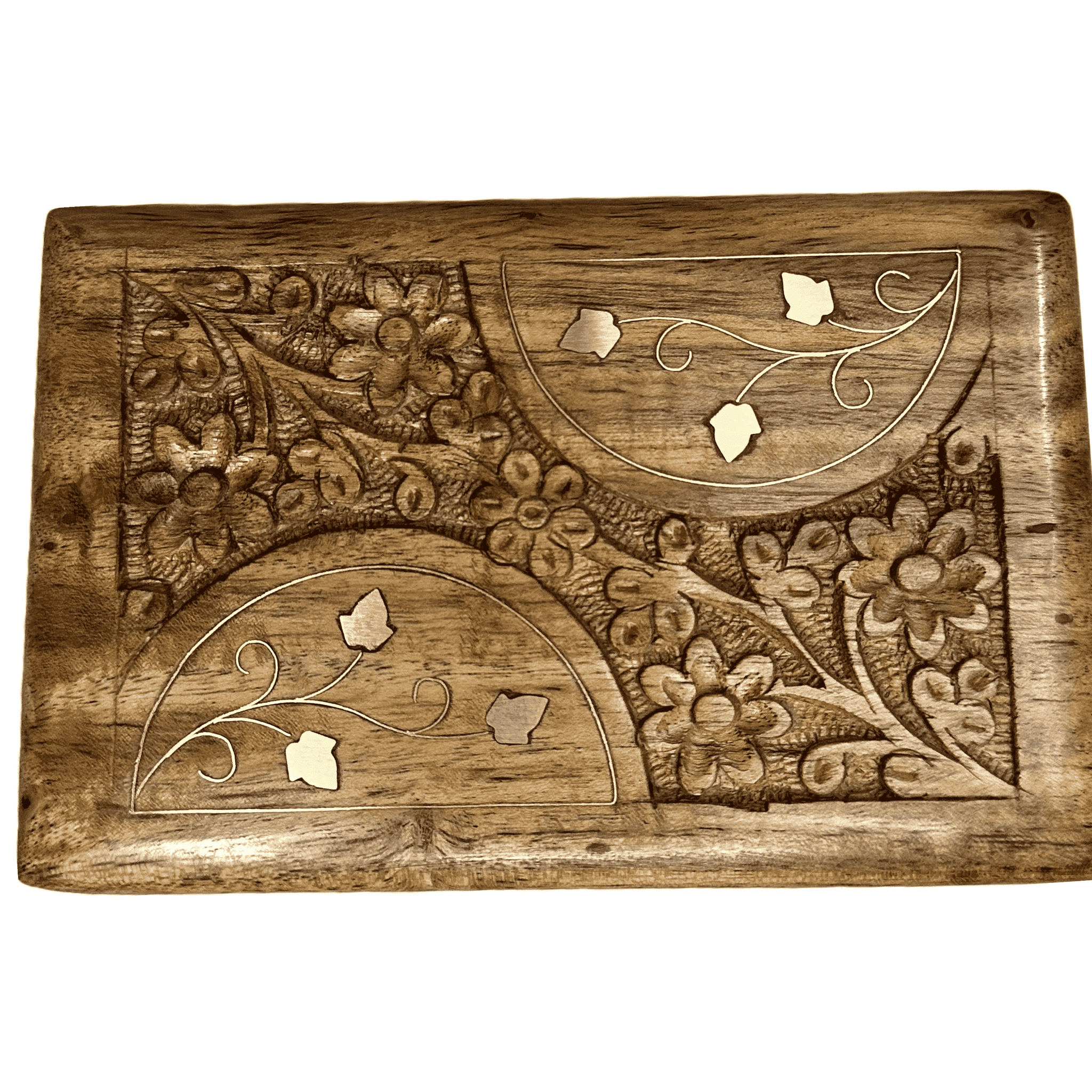 Hand Carved And Brass Inlay Floral Design Box