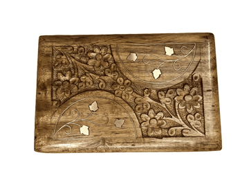 Hand Carved And Brass Inlay Floral Design Box