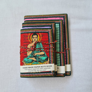 Handmade Paper Diary Set Of 4- Buddha Multicolor (assorted Color)