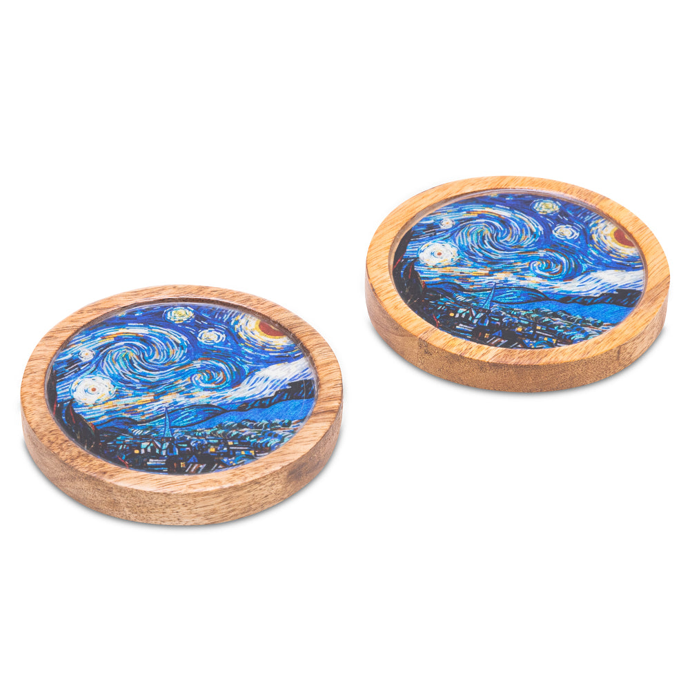 Round Coasters With Blue Abstract Print (Set Of 2)