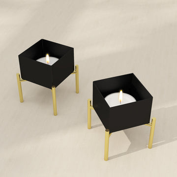 Black And Gold Candle Holder Set