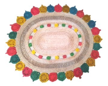 Multi Color Handmade Jute Rug- Oval