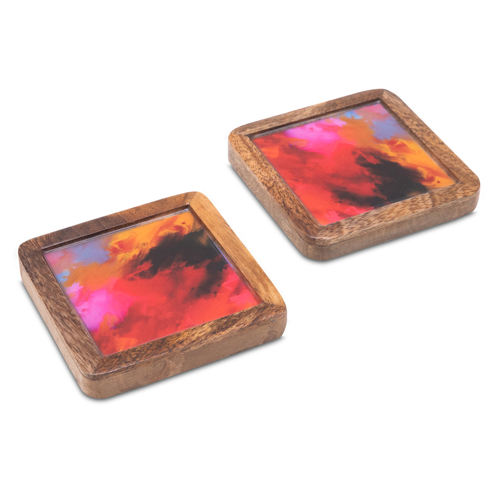 Coasters With Red Abstract Print (Set Of 2)