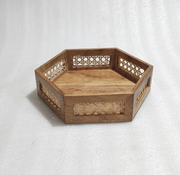 Hexagon Cane Serving Tray