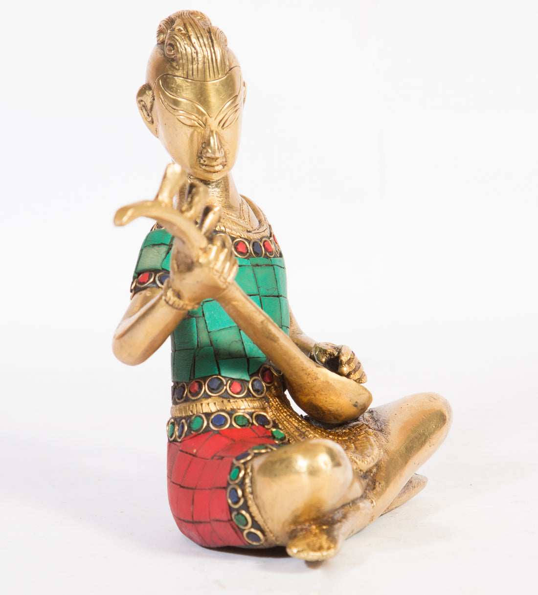 Musician Lady With Vina Sculpture Stone Crafted - 6 Inch (Multicolour)