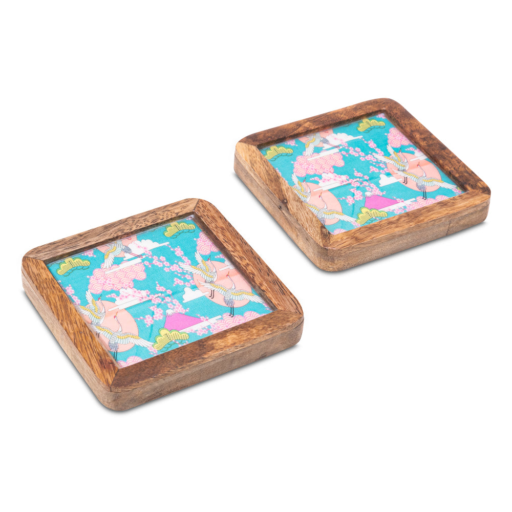 Blue Bird Wooden Coasters (Set Of 2)