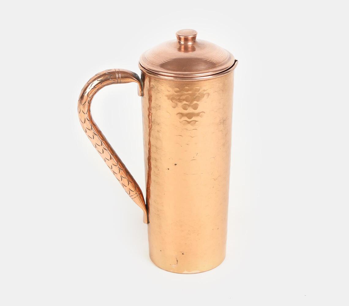 Copper Jug With Lid And Hand Hammered Finish