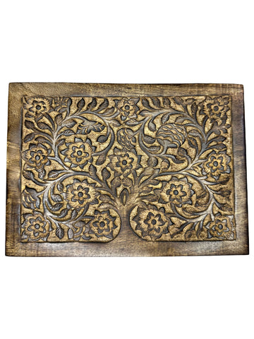 Hand Carved Mango Wood Floral Pattern Burnt Finish Box