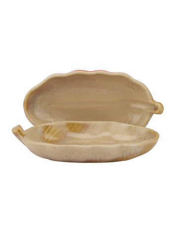 The Banana Leaf Beige Ceramic Serving Platter (set Of 2)