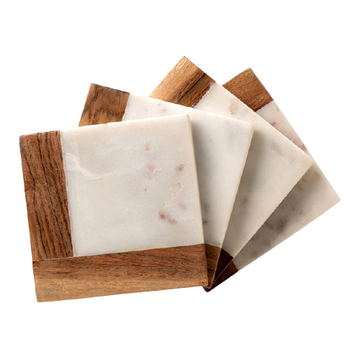 Marble And Acacia Wood Tea Coaster Set