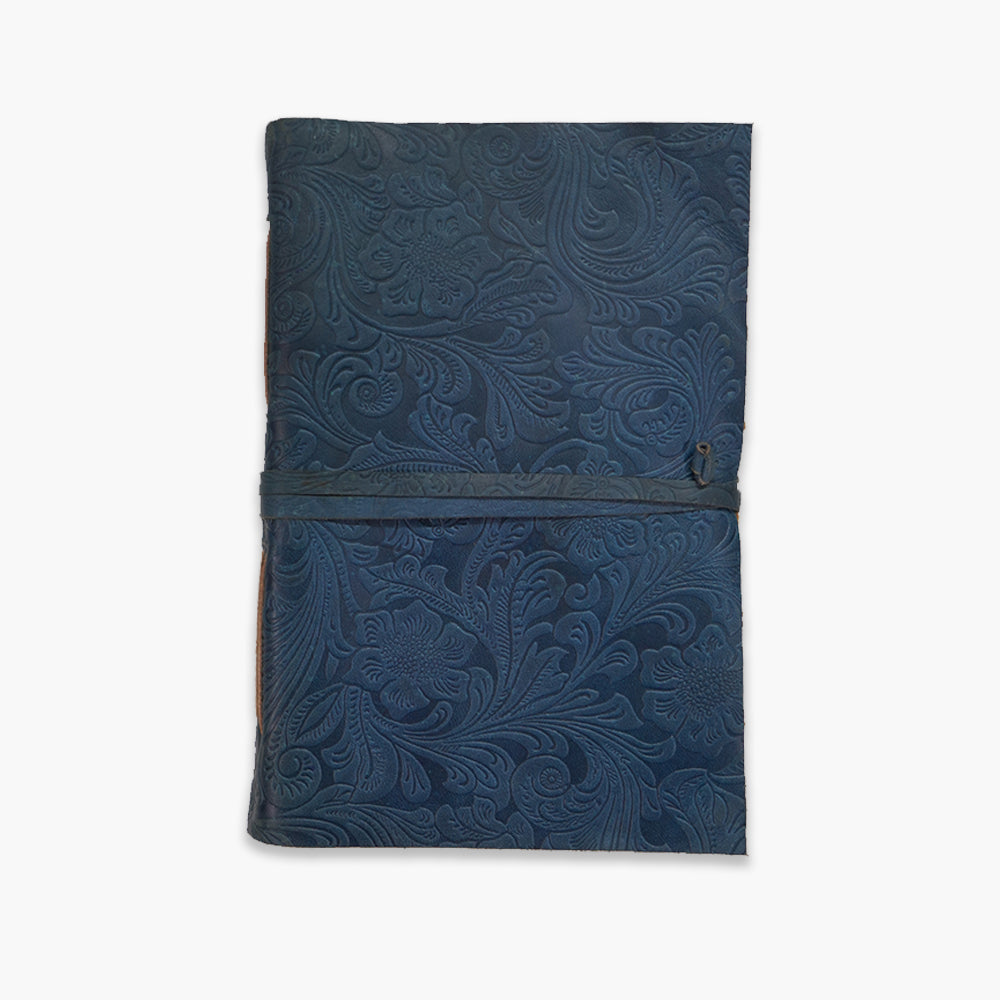 Blue Floral Embossment Leather Journal