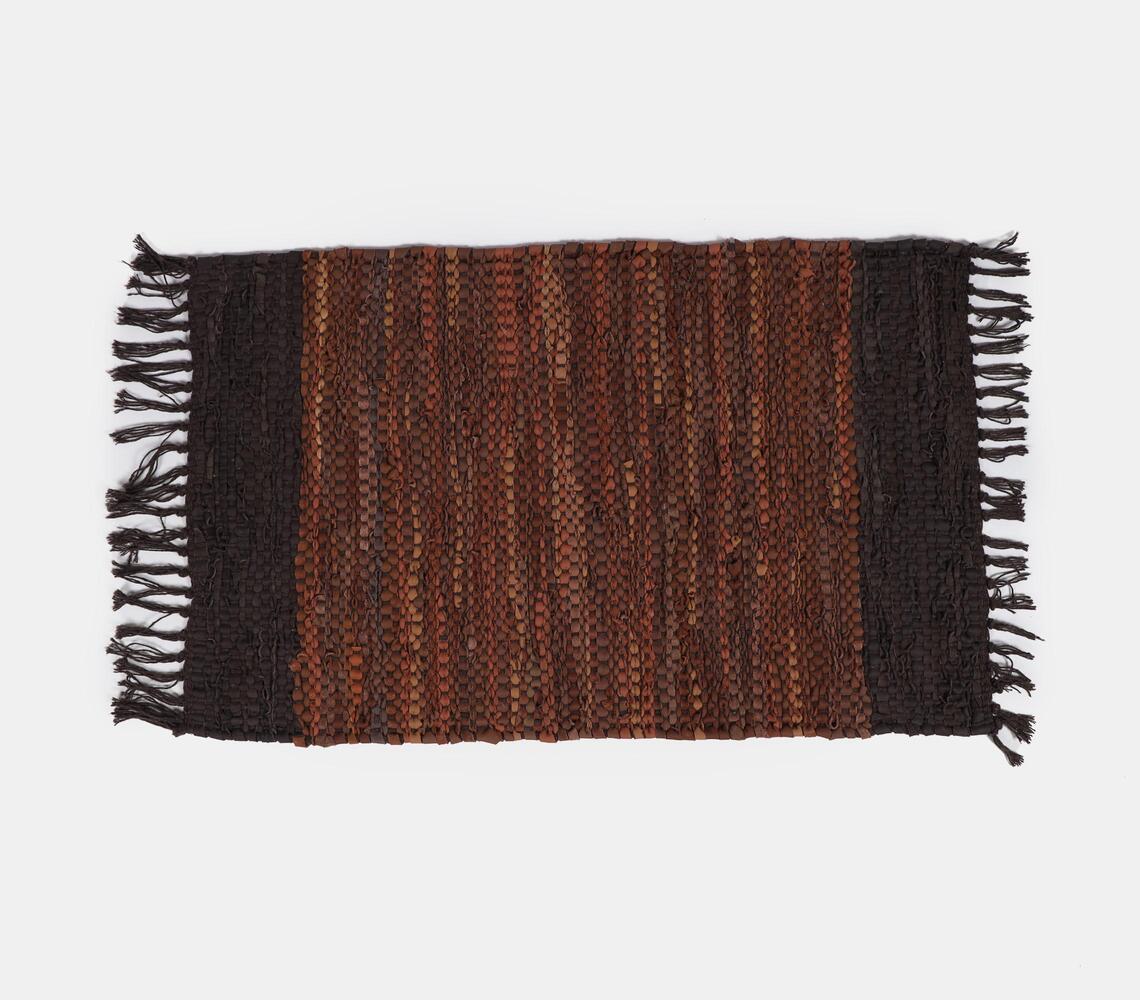 Brown Rug Ripped Recycled Leather Rug- Shades Of Brown