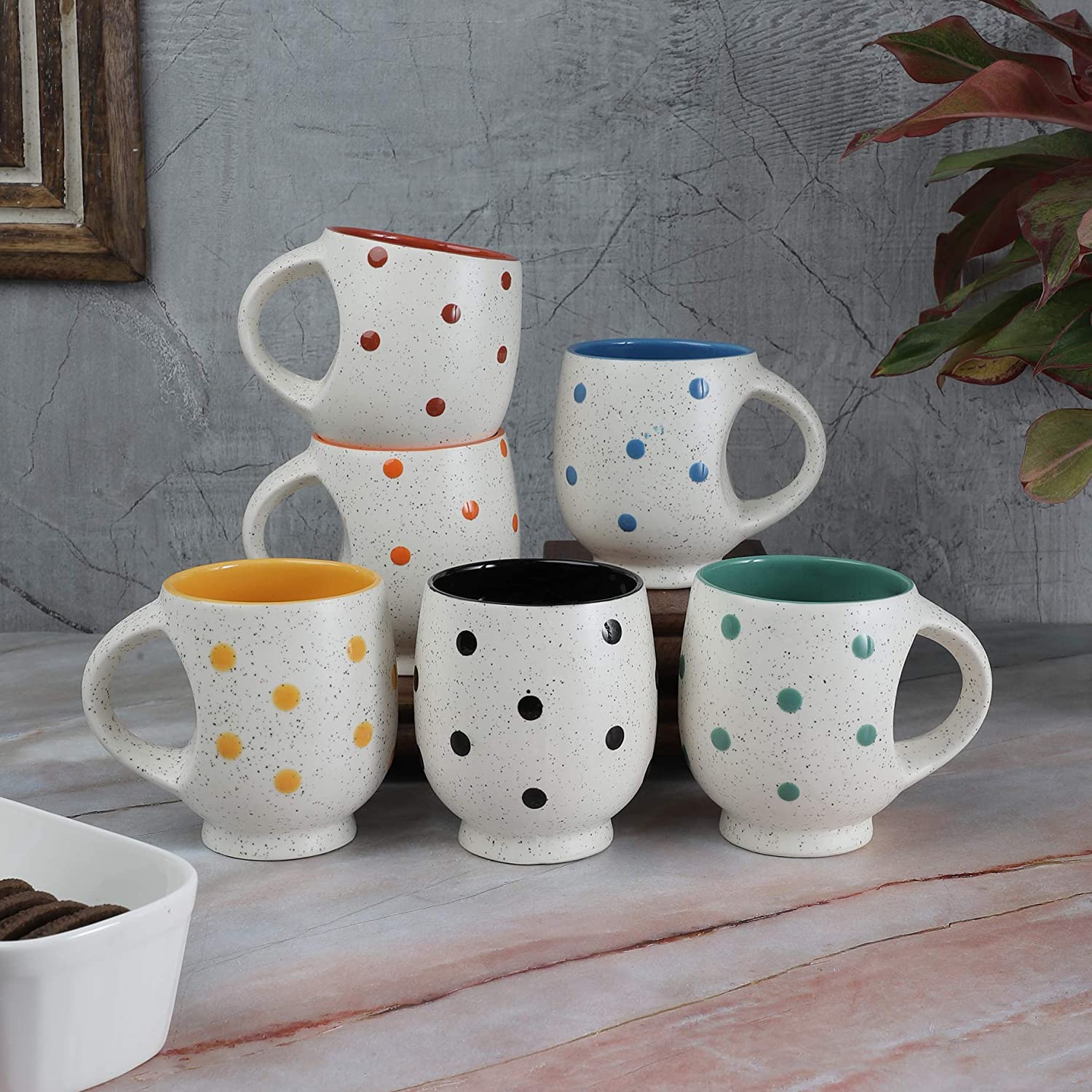 Handmade & Handcrafted Ceramic Polka Dotted Cups- Set Of 6