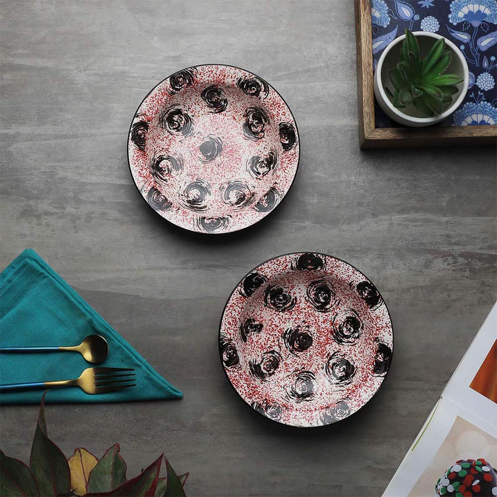 Black & Pink Color Ceramic Hand-painted Plate- Set Of 2