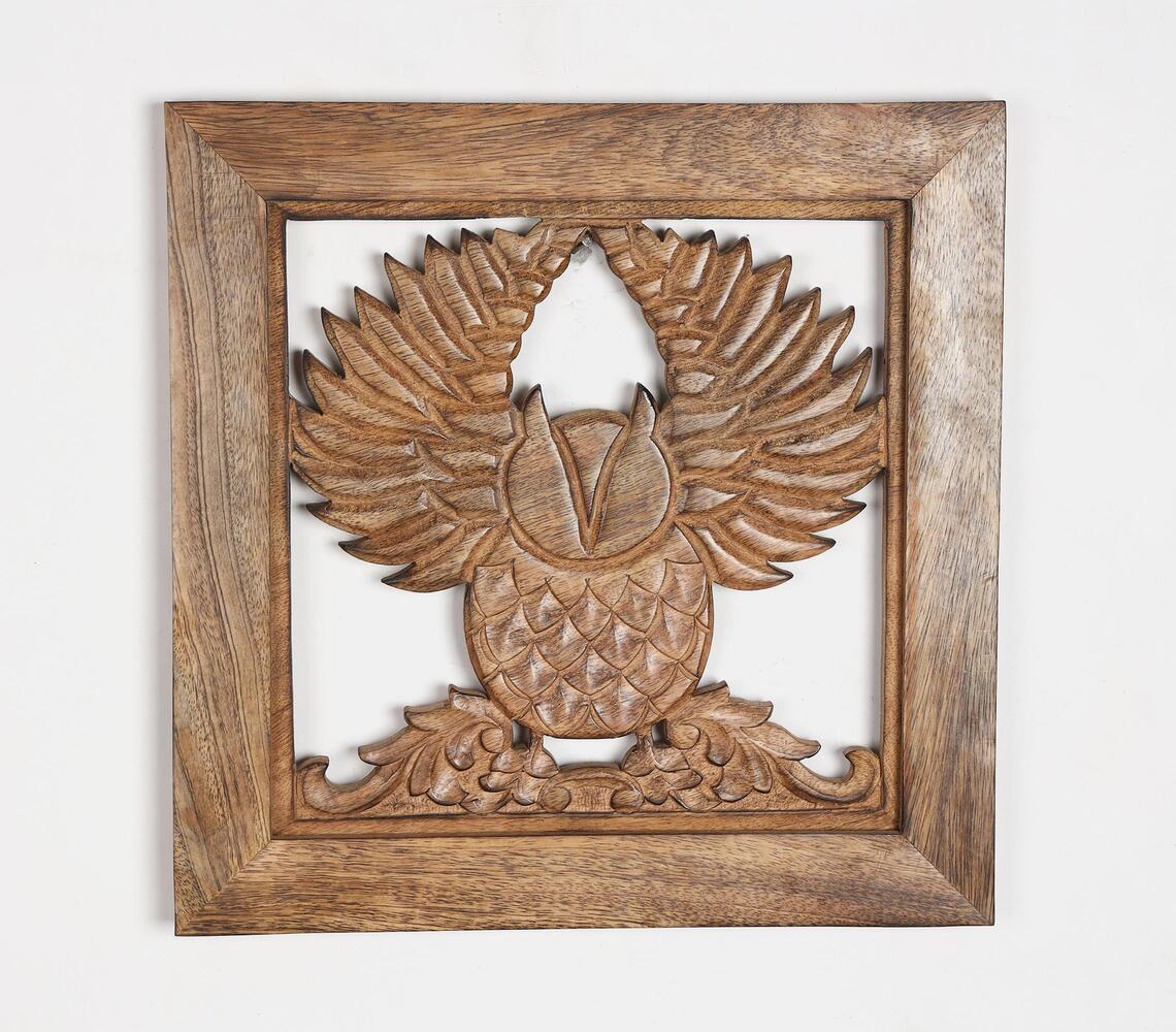 Hand Carved Owl Wall Hanging Panel