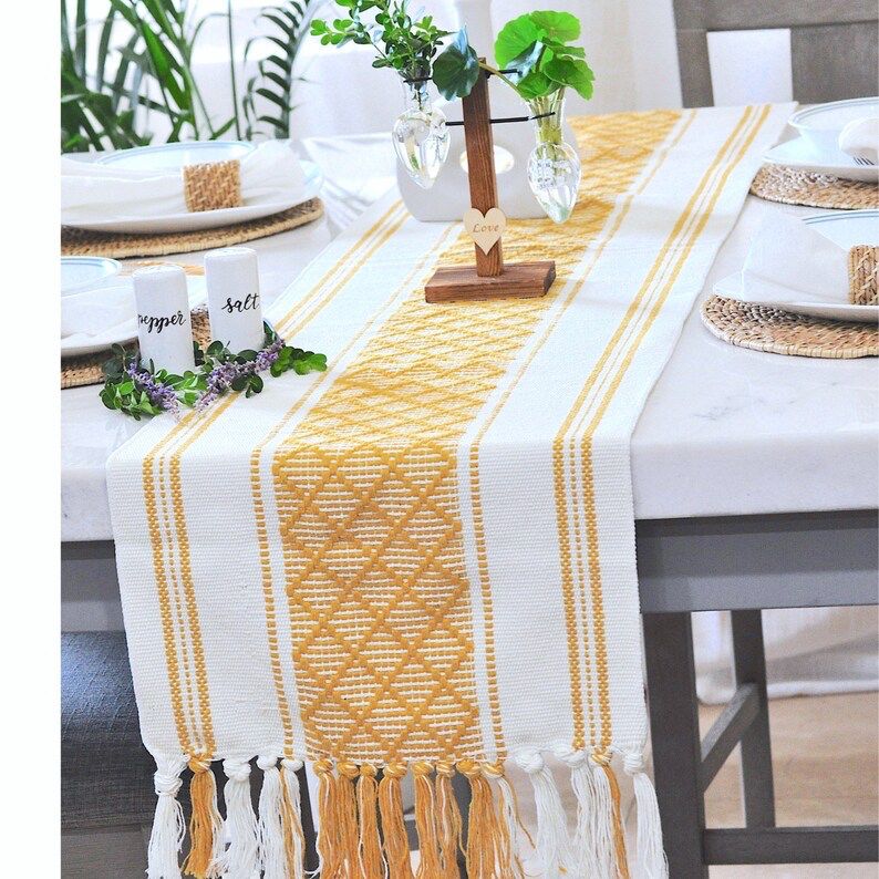 Yellow Ivory Fringe Table Runner