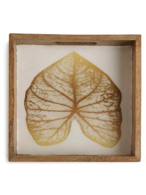 Mango Wood Tray In Enamel Finish With Gold Leaf Design