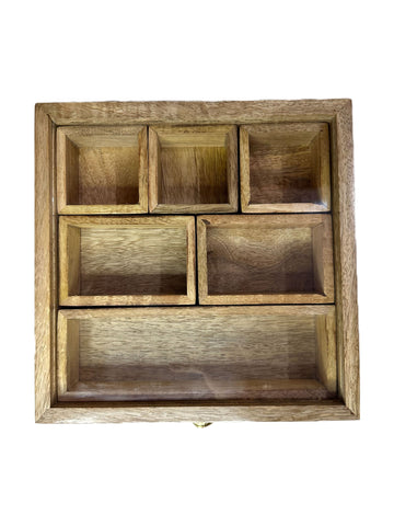 Spice Storage Box With 6 Compartments And Glass Lid