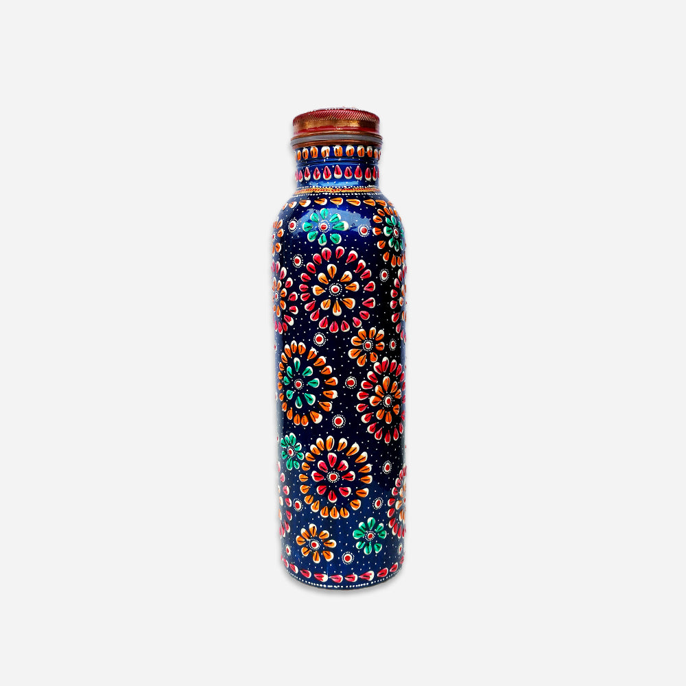 Copper Hand Painted Bottle Blue 950 Ml