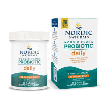 Nordic Naturals Nordic Flora Probiotic Daily - 60 Capsules - 4 Probiotic Strains with 12 Billion Cultures - Optimal Wellness, Immune Support, Digestive Health - Non-GMO, Vegan - 30 Servings