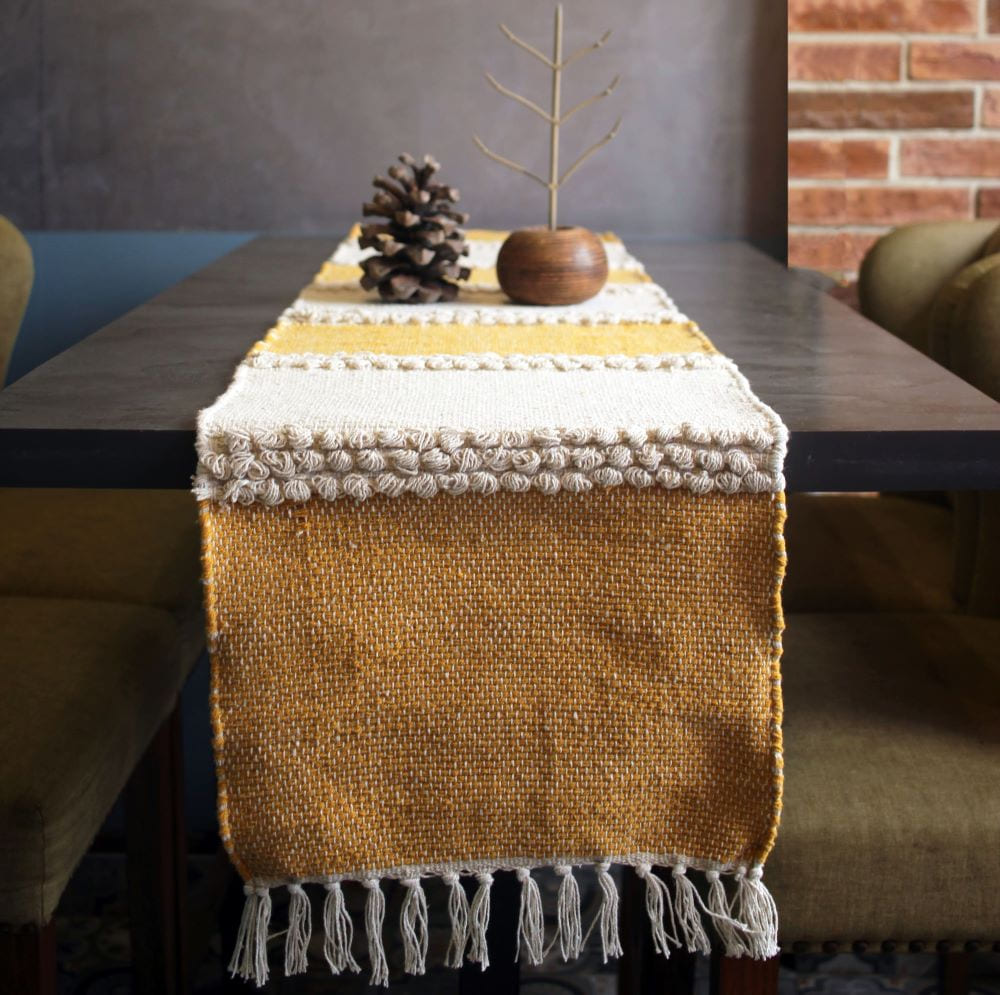 Mustard Ivory Tufted Table Runner