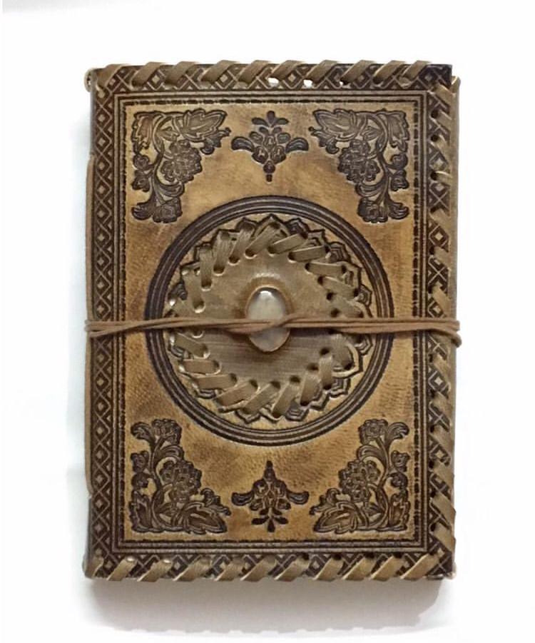 Vintage Embossed Leather Journal With Stone & Lock Closure