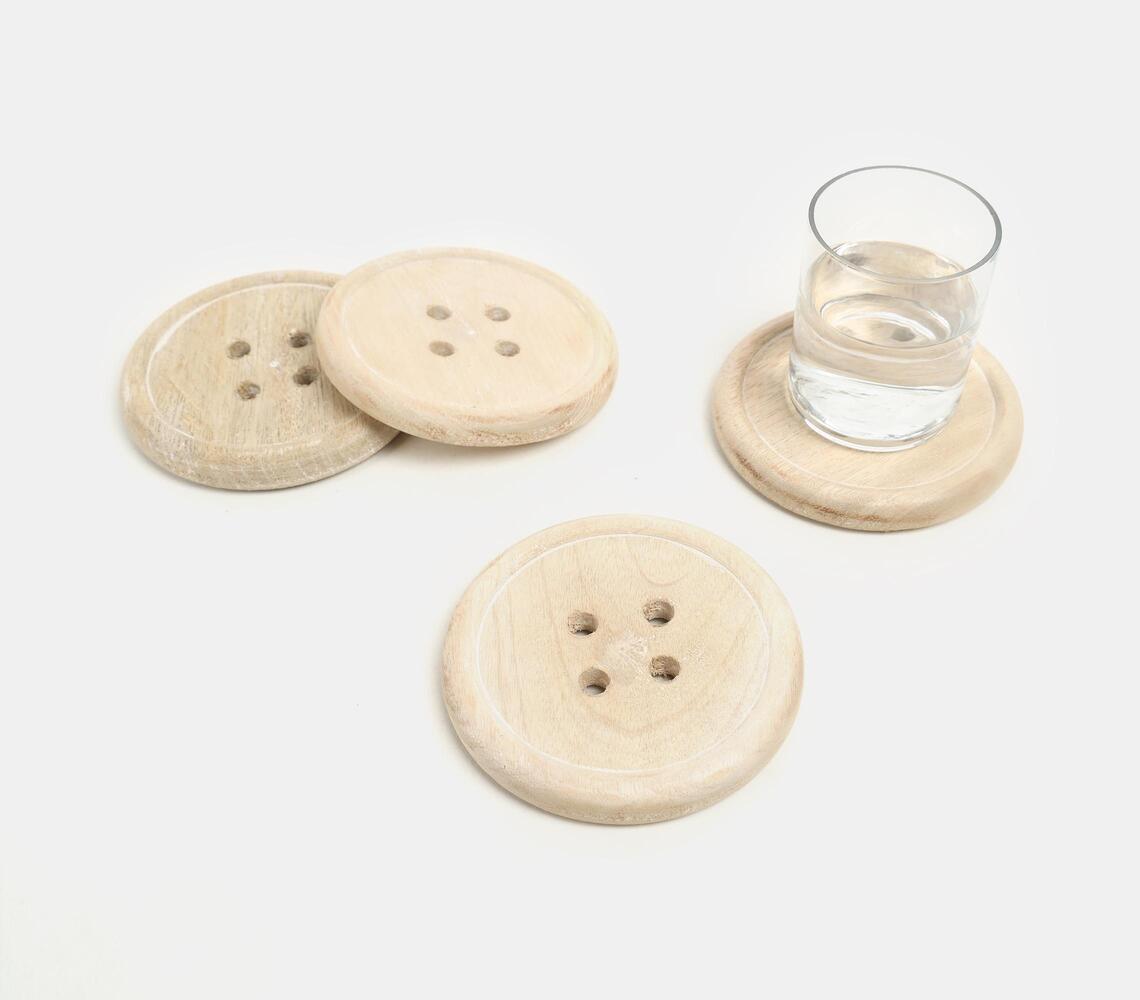 Hand Carved Button Shaped Coaster Set