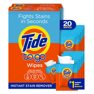 Tide Stain Remover for Clothes, Tide To Go Wipes, Instant Stain Remover for Clothes, Travel & Pocket Size, 20 Count
