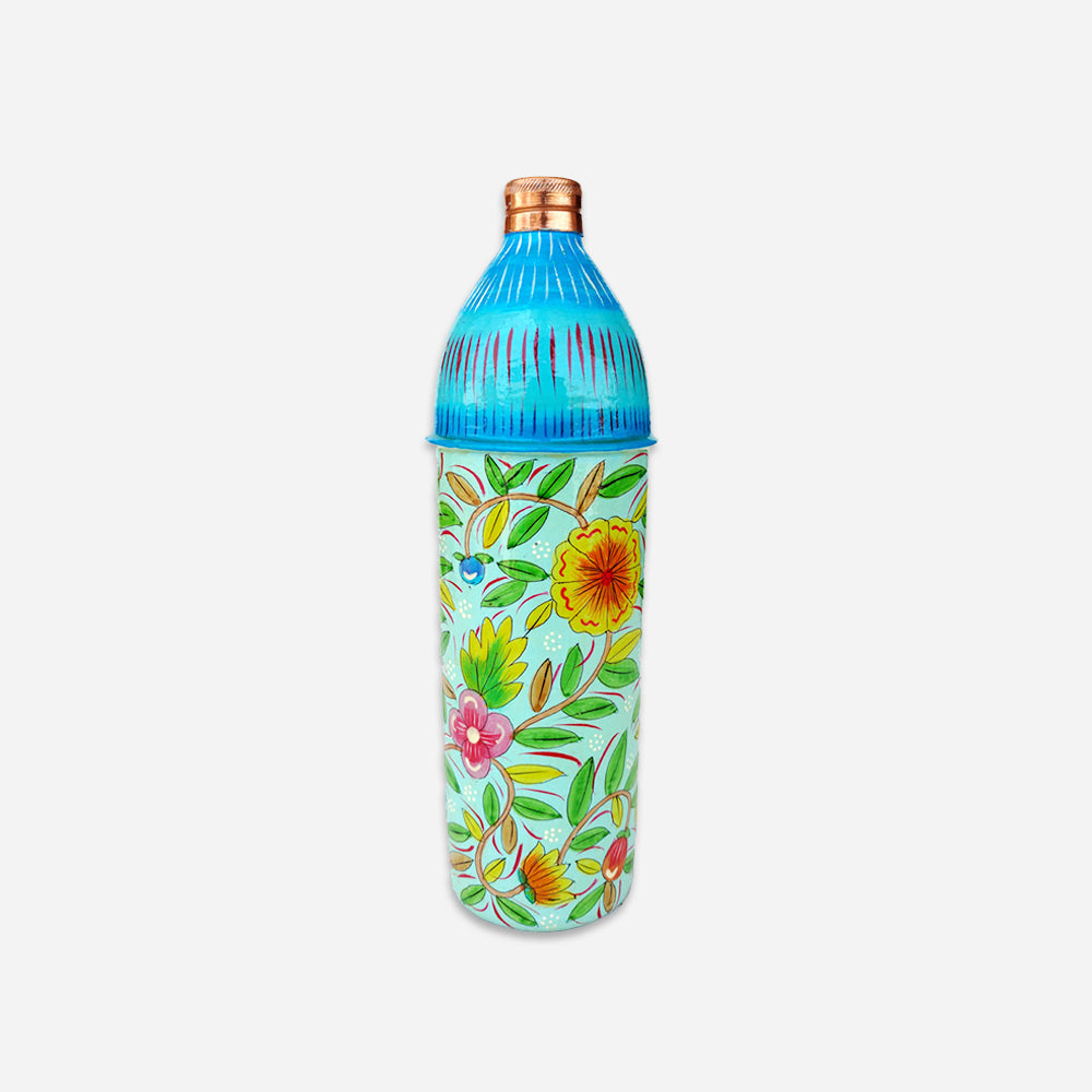 Copper Yellow Flower Hand Painted Water Bottle (750 Ml)