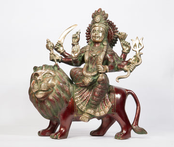 Hindu Goddess Durga Sculpture- 11 Inch (multicolour)