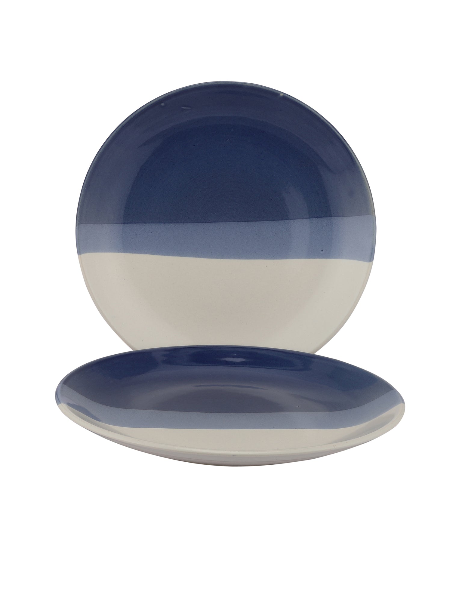 Handpainted Ceramic Glossy Blue Dinner Plates Set Of 2