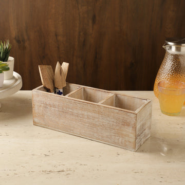 Wooden Cutlery Caddy  Distressed White