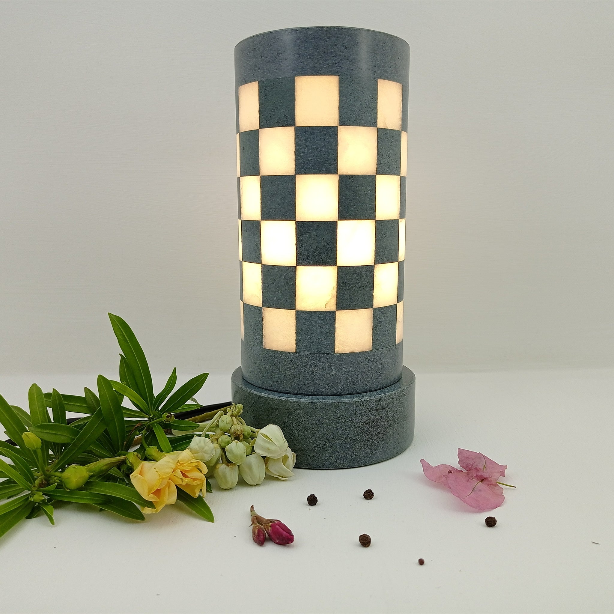 Lamis Marble Natural White And Grey Soapstone Led Lamp